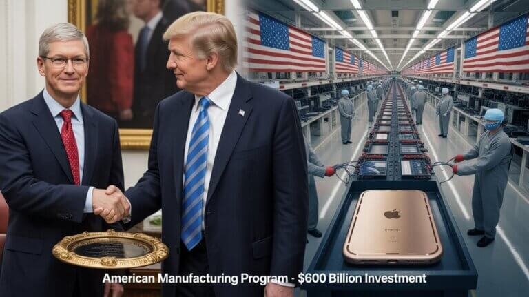 Apple's American Manufacturing Program commits $600 billion to US production, creating domestic supply chains and 20,000+ jobs while reducing China dependence