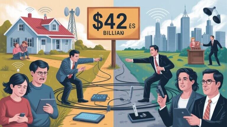 Rural broadband digital divide worsens as Trump threatens $42B state funding over ISP rate regulations. How politics affects rural internet access.