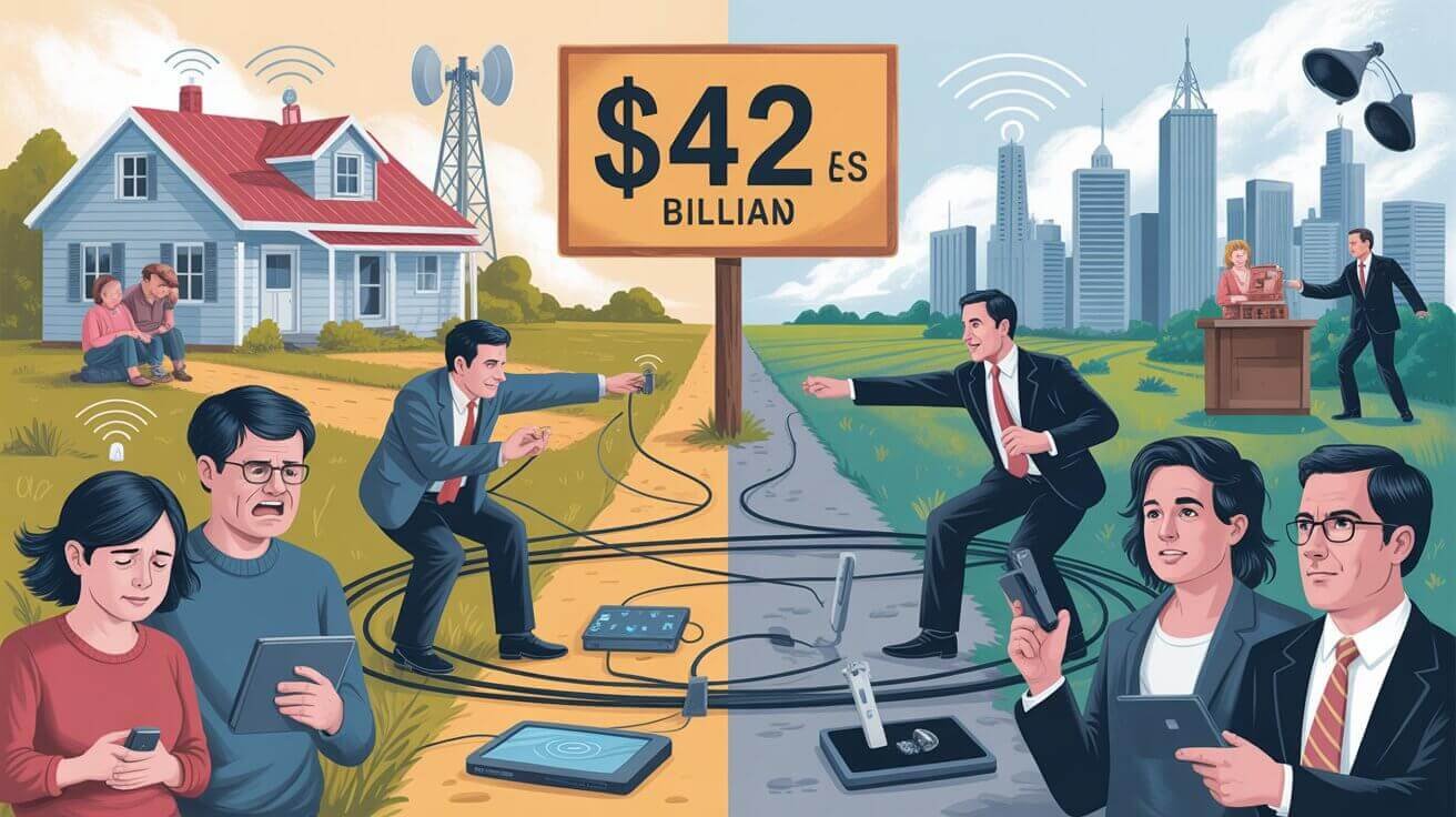 Rural broadband digital divide worsens as Trump threatens $42B state funding over ISP rate regulations. How politics affects rural internet access.