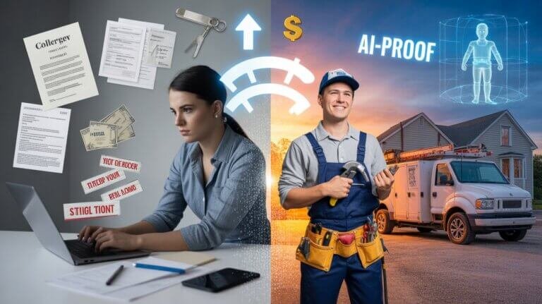 Discover why 42% of Gen Z are making a skilled trades career shift away from college. Learn how AI threats and student debt are rewriting career success.